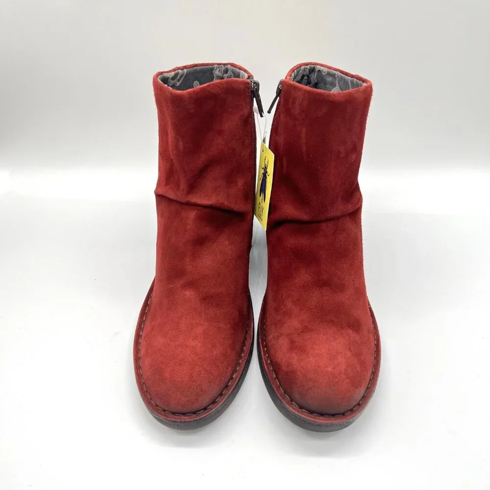 Fly London Womens 40 EU 9 - 9.5 US Red Suede Leather Ankle Boots Shoes - Picture 2 of 13